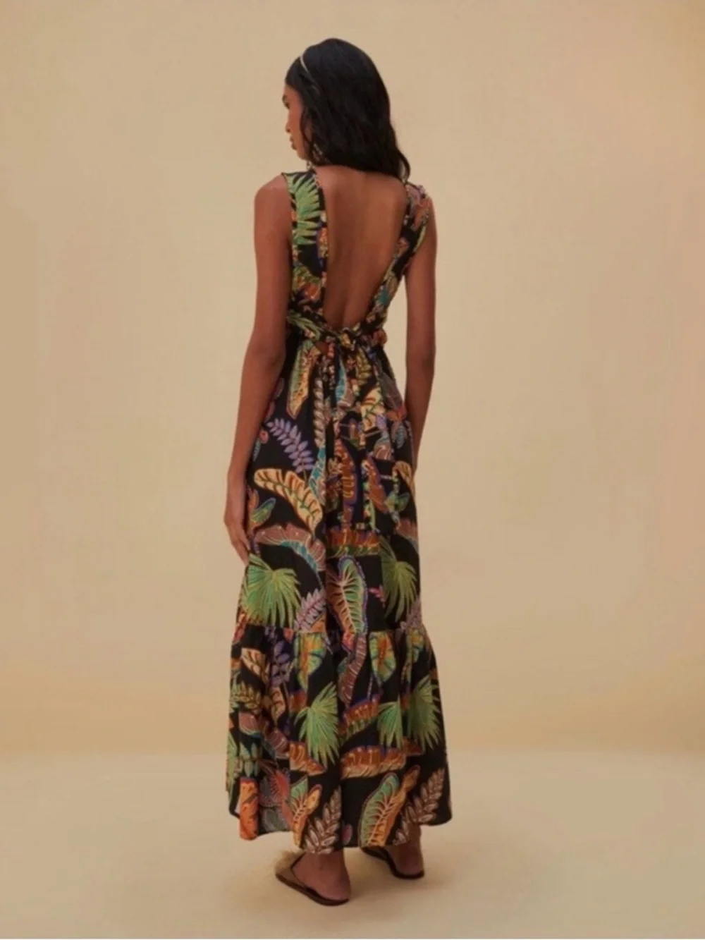 NWT Farm Rio Cool Foliage Black Button Front Maxi Dress - Picture 3 of 4